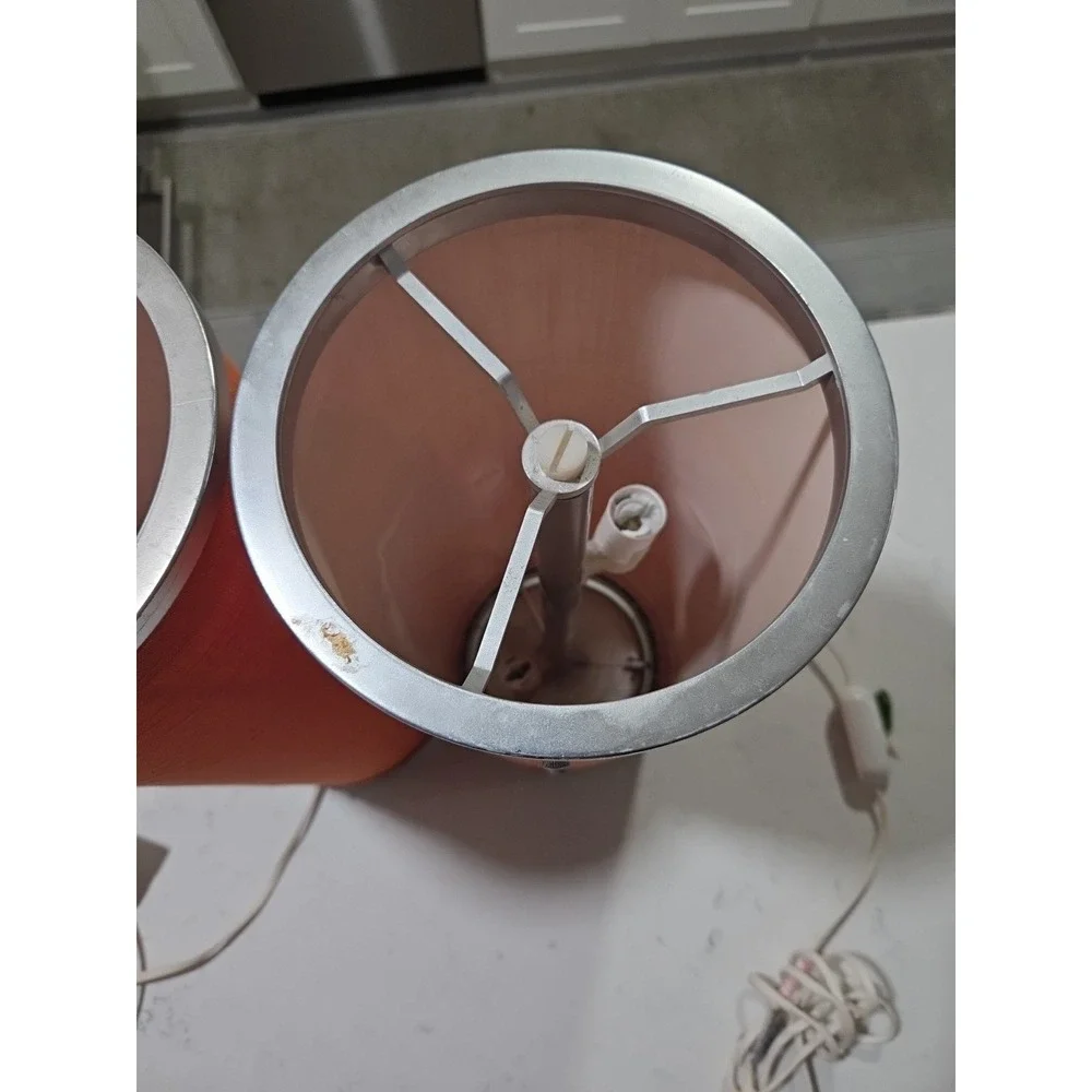 VINTAGE Pair Of IKEA MID-CENTURY MODERN MCM Orange CANISTER LAMP BY ANNE NILSSON